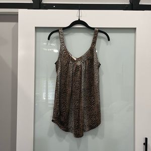 Imaginary Voyage Leopard Print Flowy Blouse, Size Medium